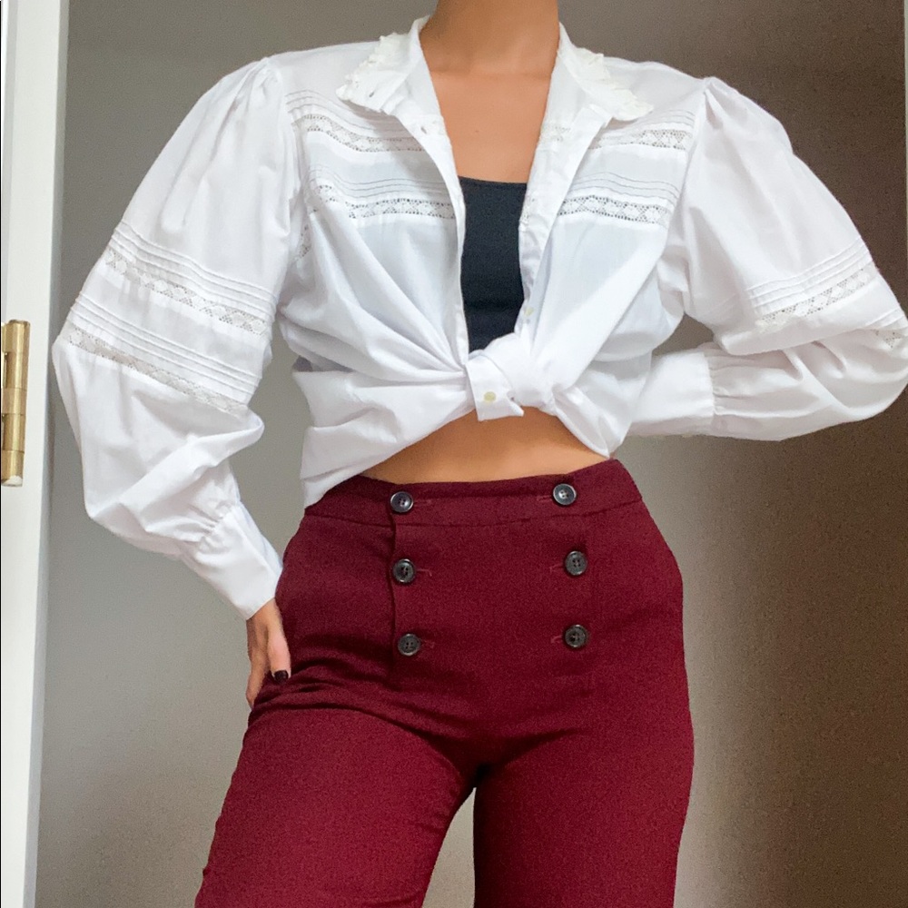 Vintage 1970s White Boho Victorian women shirt